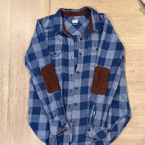 Kavu Blueand Gray Plaid Shirt with Brown corduroy Accents